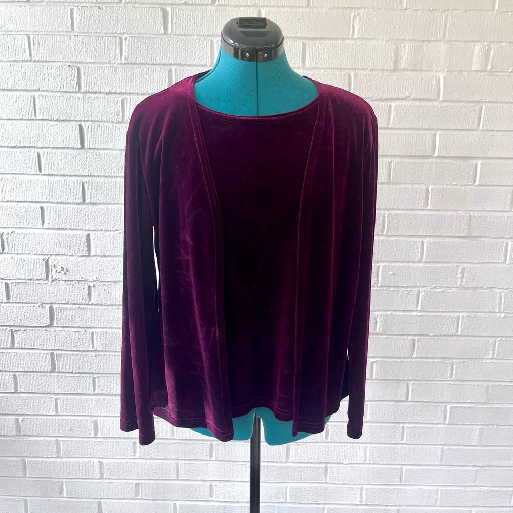 Vintage 90s Notations wine red stretch velvet shirt